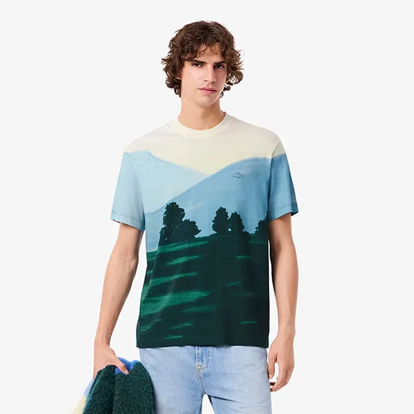 Áo Thun Nam Lacoste Men's Printed Jersey T-Shirt TH5896 9IX Màu Xanh Size 4