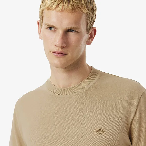 Áo Thun Nam Lacoste Ribbed Neck Petit Piqué T-shirt TH5477 - 02S Màu Be Đậm Size 4