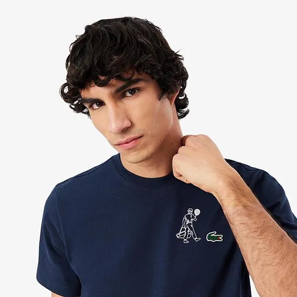 Áo Thun Nam Lacoste Ultra Dry Printed Tennis T-Shirt TH0147 166 Màu Xanh Than Size 3