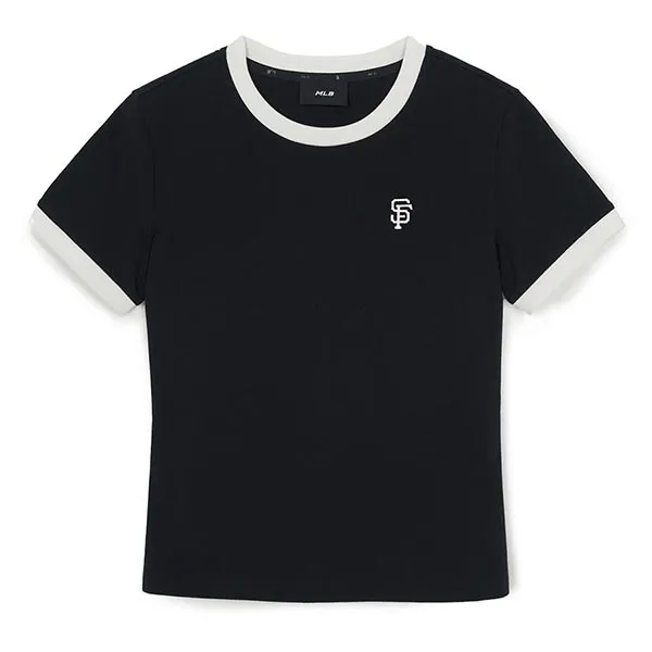 Áo Thun Nữ MLB Basic Small Logo Ringer 3FTSB0263-14BKS Tshirt Màu Đen