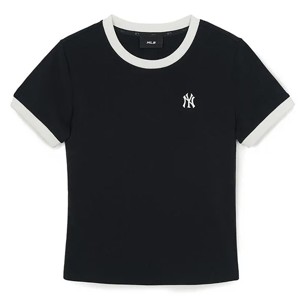 Áo Thun Nữ MLB Basic Small Logo Ringer 3FTSB0263-50BKS Tshirt Màu Đen