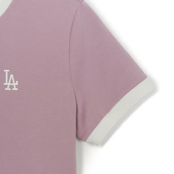 Áo Thun Nữ MLB Basic Small Logo Ringer LA Dodgers 3FTSB0263-07LDL Tshirt Màu Hồng