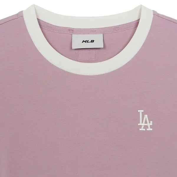 Áo Thun Nữ MLB Basic Small Logo Ringer LA Dodgers 3FTSB0263-07LDL Tshirt Màu Hồng