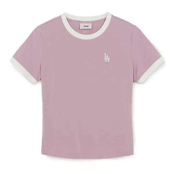 Áo Thun Nữ MLB Basic Small Logo Ringer LA Dodgers 3FTSB0263-07LDL Tshirt Màu Hồng