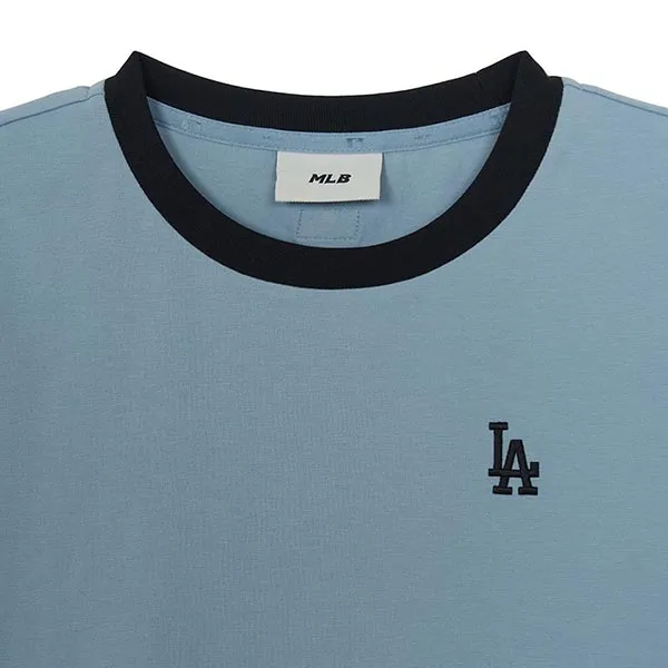 Áo Thun Nữ MLB Basic Small Logo Ringer LA Dodgers 3FTSB0263-07SBL Tshirt Màu Xanh Pastel