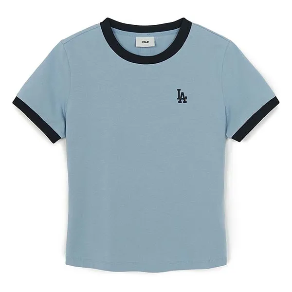 Áo Thun Nữ MLB Basic Small Logo Ringer LA Dodgers 3FTSB0263-07SBL Tshirt Màu Xanh Pastel