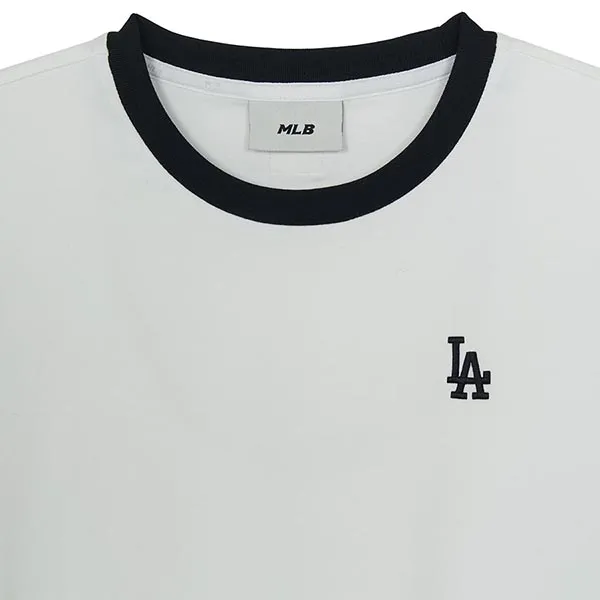 Áo Thun Nữ MLB Basic Small Logo Ringer LA Dodgers 3FTSB0263-07WHS Tshirt Màu Trắng