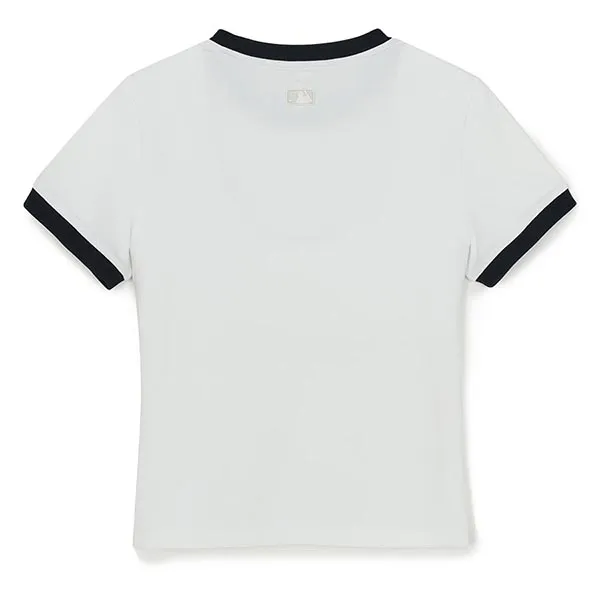 Áo Thun Nữ MLB Basic Small Logo Ringer LA Dodgers 3FTSB0263-07WHS Tshirt Màu Trắng