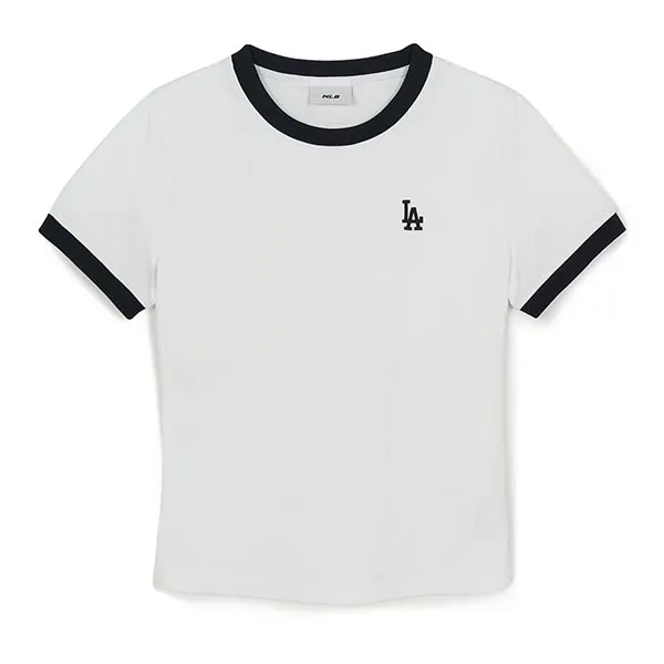 Áo Thun Nữ MLB Basic Small Logo Ringer LA Dodgers 3FTSB0263-07WHS Tshirt Màu Trắng