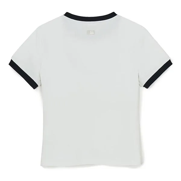 Áo Thun Nữ MLB Basic Small Logo Ringer New York 3FTSB0263-09WHS Tshirt Màu Trắng