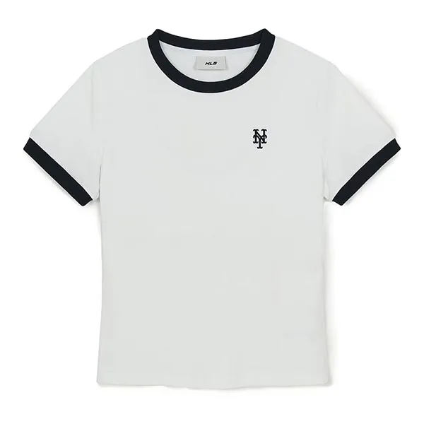 Áo Thun Nữ MLB Basic Small Logo Ringer New York 3FTSB0263-09WHS Tshirt Màu Trắng