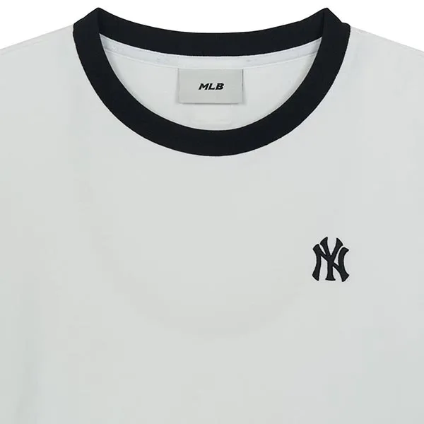 Áo Thun Nữ MLB Basic Small Logo Ringer New York 3FTSB0263-50WHS Tshirt Màu Trắng