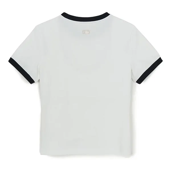 Áo Thun Nữ MLB Basic Small Logo Ringer New York 3FTSB0263-50WHS Tshirt Màu Trắng