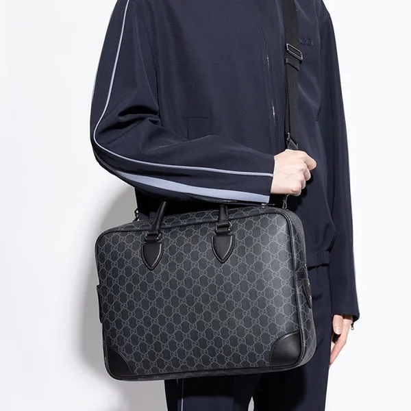 Cặp Xách Tay Nam Gucci Black Briefcase With Monogram 821149 FAED4-1000 Màu Xám Đen
