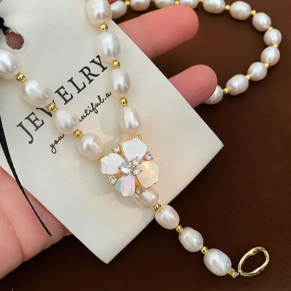 Dây Chuyền Nữ Jessica Pearl Ngọc Trai Lucky Clover JN10 Màu Trắng/Vàng