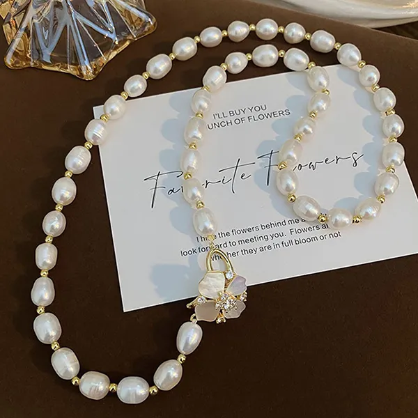 Dây Chuyền Nữ Jessica Pearl Ngọc Trai Lucky Clover JN10 Màu Trắng/Vàng