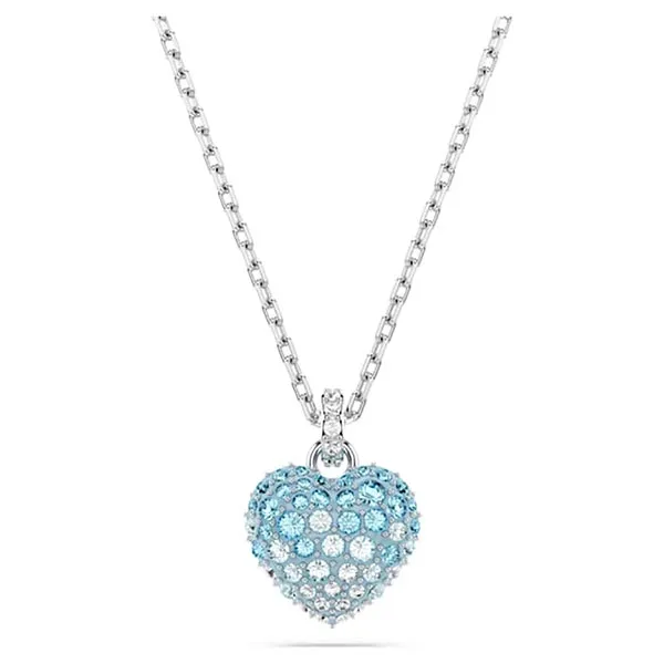 Dây Chuyền Nữ Swarovski Hyperbola pendant Heart, Blue, Rhodium Plated 5687624 Màu Xanh Bạc