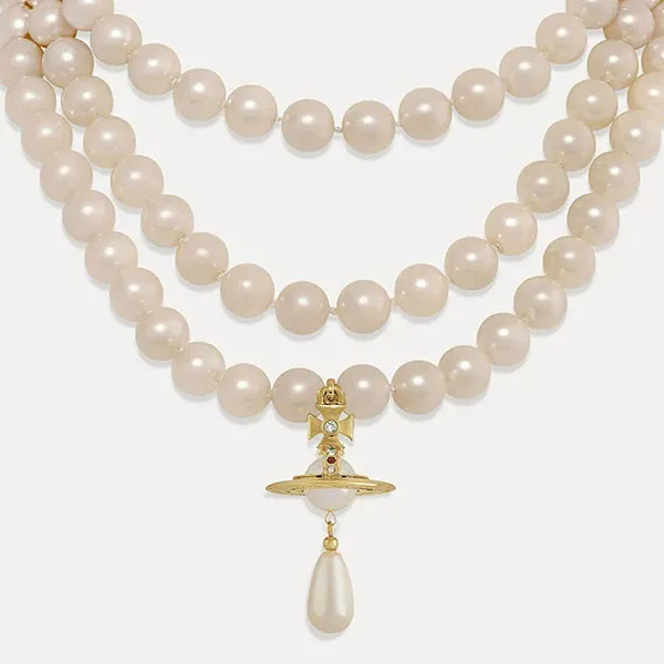 Dây Chuyền Nữ Vivienne Westwood Three Row Pearl Drop Choker 8050568223412 Màu Trắng Ngà