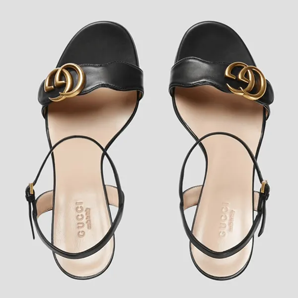 Dép Cao Gót Nữ Gucci Leather Mid-heel Sandal 453379 A3N00 1000 ‎Màu Đen