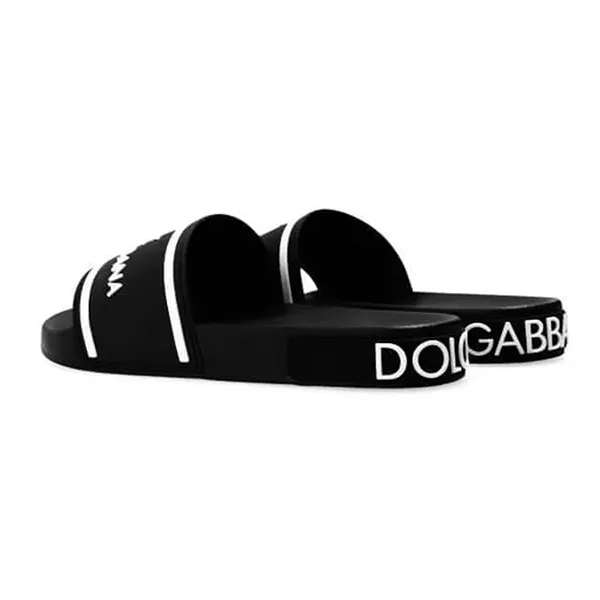 Dép Dolce & Gabbana D&G Printed Calfskin And Rubber Sliders Màu Đen Size 42