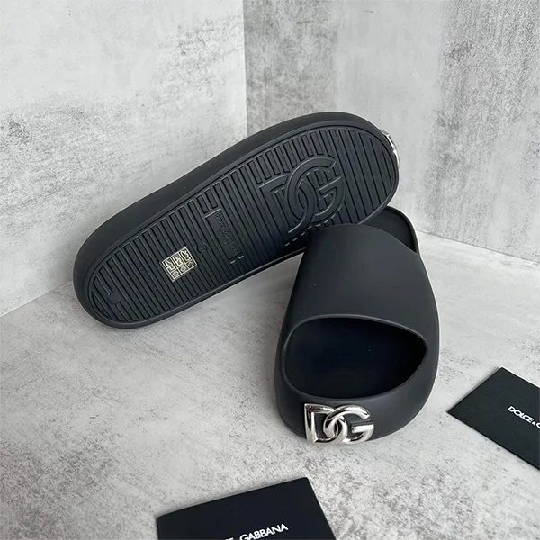 Dép Dolce & Gabbana D&G Slippers Black DG Logo Silver CS2013AY537880999 Màu Đen Size 40