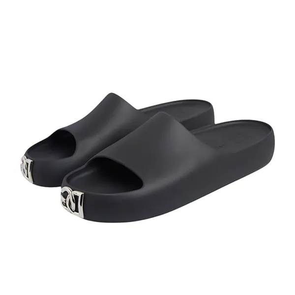 Dép Dolce & Gabbana D&G Slippers Black DG Logo Silver CS2013AY537880999 Màu Đen Size 40