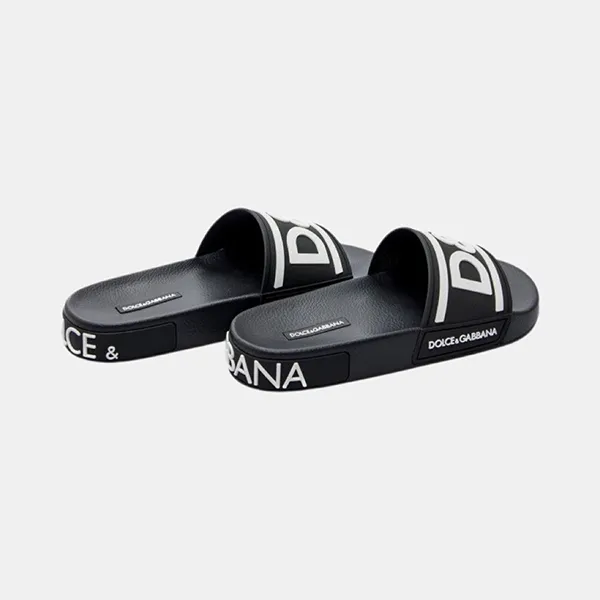 Dép Dolce & Gabbana D&G Slippers Black With White DG Logo On Heel CS1991AQ85889690 Màu Đen Size 42
