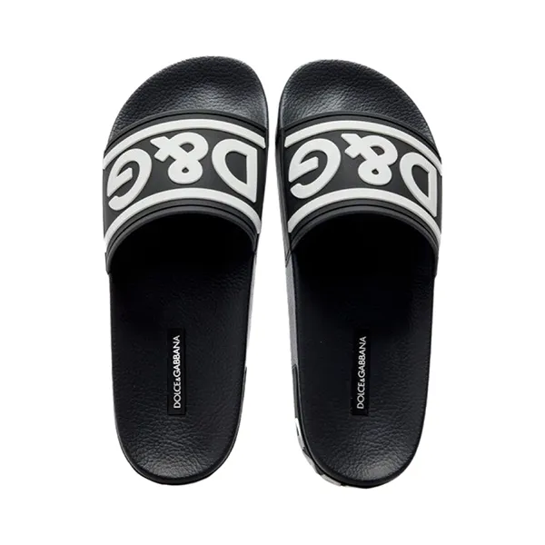 Dép Dolce & Gabbana D&G Slippers Black With White DG Logo On Heel CS1991AQ85889690 Màu Đen Size 42