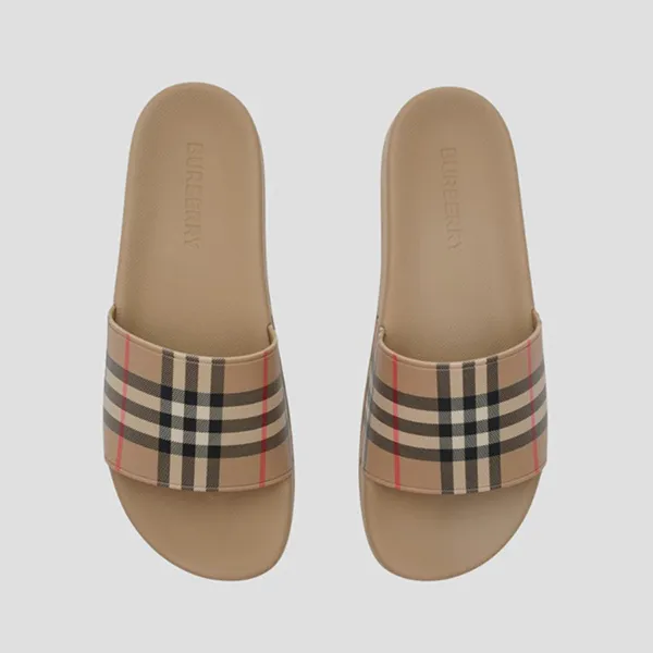 Dép Nam Burberry Check Slides In Beige 8124941 Màu Be Size 39