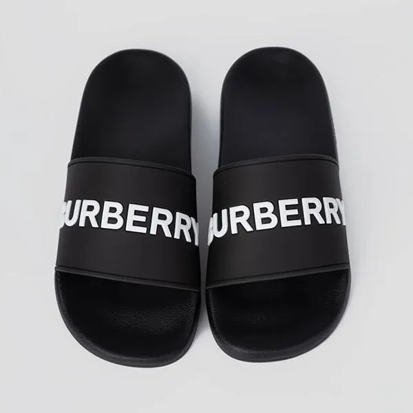 Dép Nam Burberry Logo Tech Furley Sliders In Black 8103902 Màu Đen Size 39