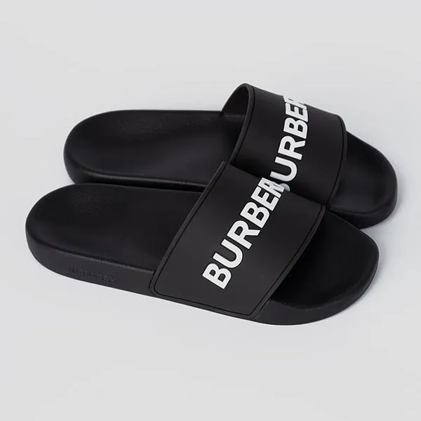 Dép Nam Burberry Logo Tech Furley Sliders In Black 8103902 Màu Đen Size 39