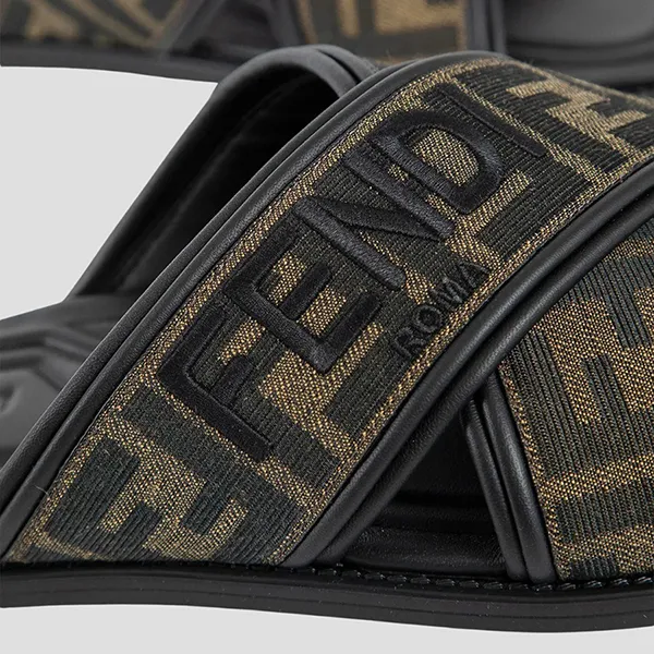 Dép Nam Fendi FF Jacquard Fabric Sandal With Embroidered Logo 7X1548 AJZEF0R7R Màu Đen Size 6