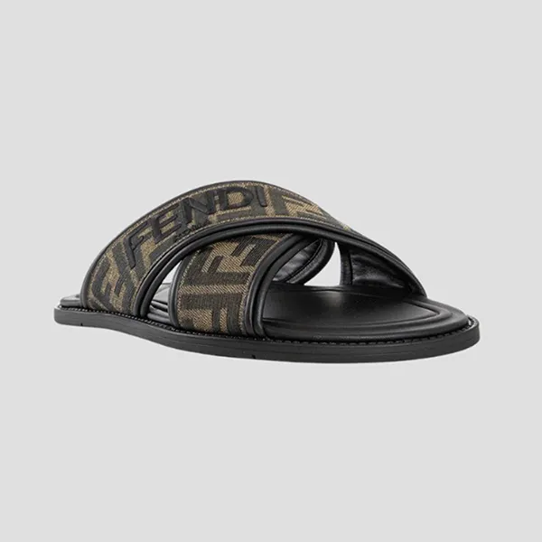 Dép Nam Fendi FF Jacquard Fabric Sandal With Embroidered Logo 7X1548 AJZEF0R7R Màu Đen Size 6