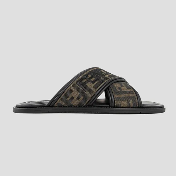 Dép Nam Fendi FF Jacquard Fabric Sandal With Embroidered Logo 7X1548 AJZEF0R7R Màu Đen Size 6