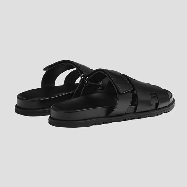 Dép Nam Hermès Calfskin Chypre Sandal In Black H222000ZH01415 Màu Đen Size 41