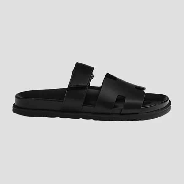 Dép Nam Hermès Calfskin Chypre Sandal In Black H222000ZH01415 Màu Đen Size 41