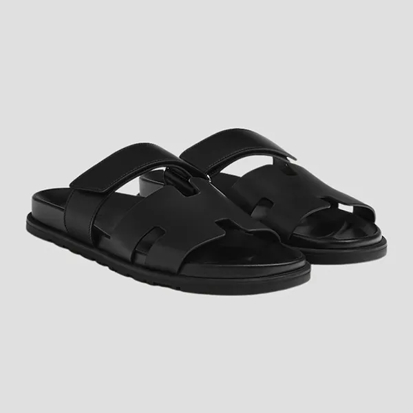 Dép Nam Hermès Calfskin Chypre Sandal In Black H222000ZH01415 Màu Đen Size 41