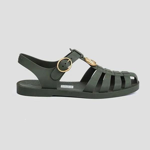 Dép Sandal Nam Gucci Double G Rubber Buckle Strap In Olive 765332 J8700 3346 Màu Xanh Rêu Size 5