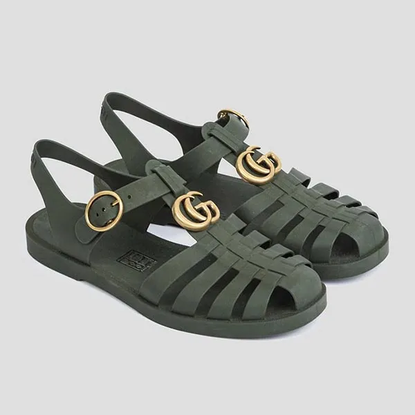 Dép Sandal Nam Gucci Double G Rubber Buckle Strap In Olive 765332 J8700 3346 Màu Xanh Rêu Size 5