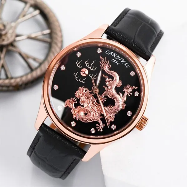 Đồng Hồ Nam Carnival Rồng Nhã Ngọc 51524G-D Màu Đen - Vàng