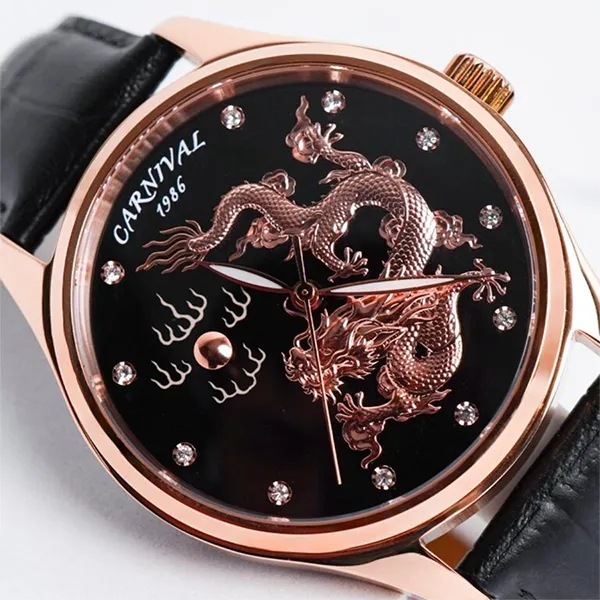 Đồng Hồ Nam Carnival Rồng Nhã Ngọc 51524G-D Màu Đen - Vàng