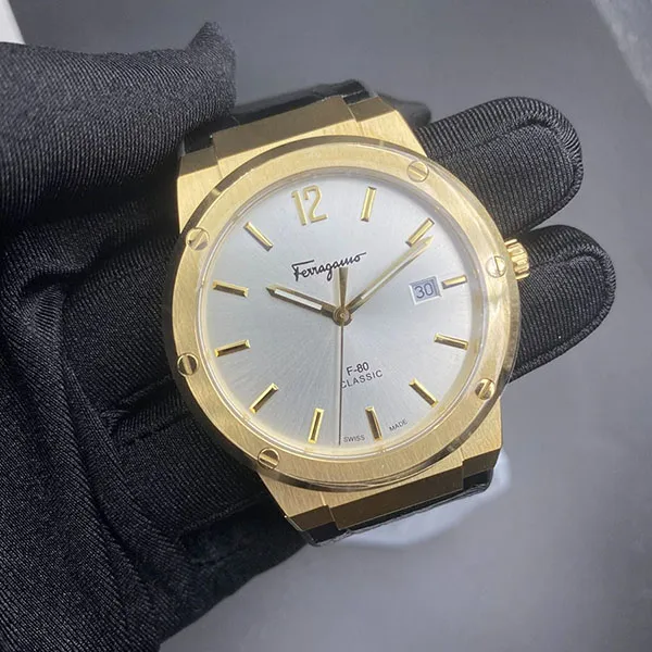 Đồng Hồ Nam Salvatore Ferragamo F-80 Classics Gol SFDT02021 Màu Vàng (Dây Da Đen)