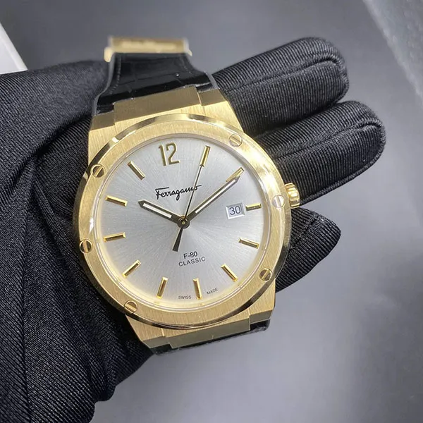 Đồng Hồ Nam Salvatore Ferragamo F-80 Classics Gol SFDT02021 Màu Vàng (Dây Da Đen)