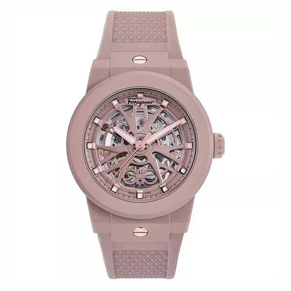 Đồng Hồ Salvatore Ferragamo F-80 Skeleton Ecoceramic Watch 41mm Taupe Màu Nâu Sẫm