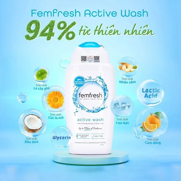 Dung Dịch Vệ Sinh Phụ Nữ Hỗ Trợ Cân Bằng Độ pH Femfresh Ultimate Care Active Wash 250ml