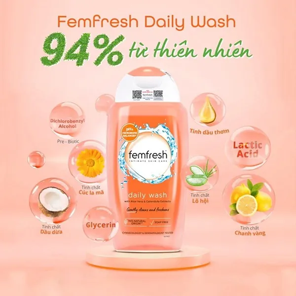 Dung Dịch Vệ Sinh Phụ Nữ Hỗ Trợ Dưỡng Ẩm Và Cân Bằng Độ pH Femfresh Daily Wash 250ml