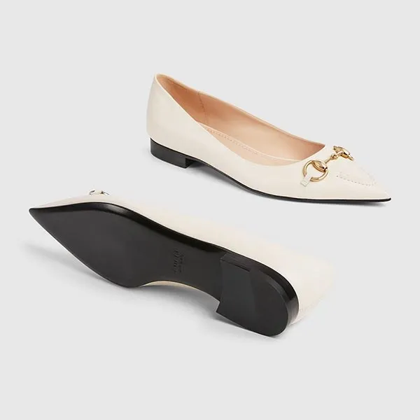 Giày Bệt Nữ Gucci Ballet Flat With Horsebit White 787776 C9D00 9022 Màu Trắng Size 36