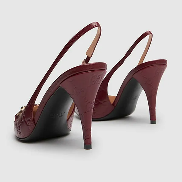 Giày Cao Gót Gucci 85mm Horsebit Leather Pumps Màu Đỏ Đô Size 35