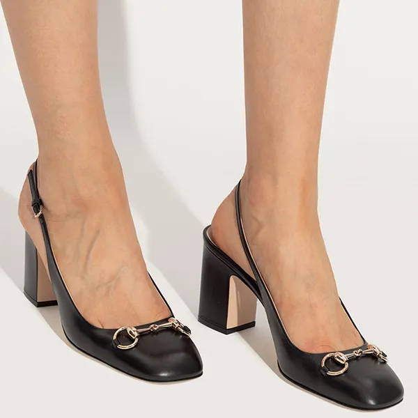Giày Cao Gót Nữ Gucci Horsebit Slingback Pumps 794324 Màu Đen Size 36.5