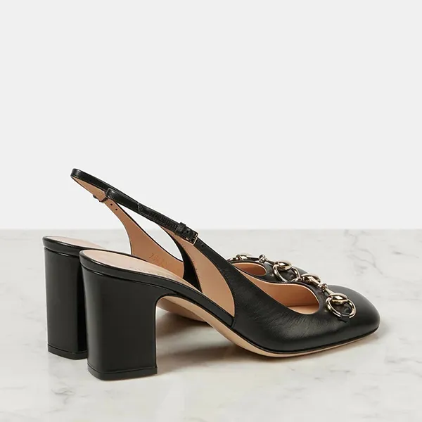 Giày Cao Gót Nữ Gucci Horsebit Slingback Pumps 794324 Màu Đen Size 36.5